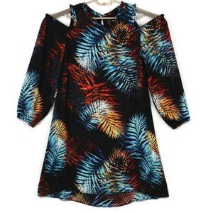 Worthington Cold Shoulder Dress Black Blue Orange‎ Red Hawaiian Palm Floral 8